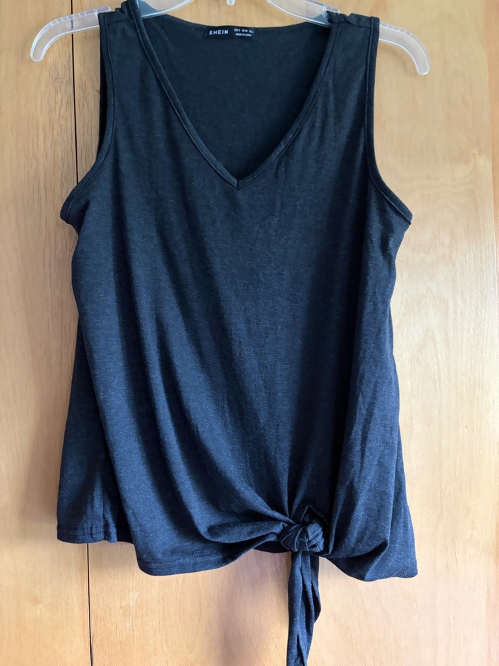 SHEIN heathered Black V-Neck Tie-Front Tank